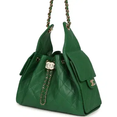 Chanel Chanel Small 25 Hobo Bag Green Caviar Gold Hardware | Thumbnail 5