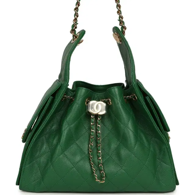Chanel Chanel Small 25 Hobo Bag Green Caviar Gold Hardware