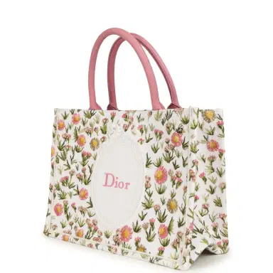 Dior Christian Dior Medium "Daisy Garden" Book Tote with Strap Pink, White, Multi Embroidered Canvas Silver Hardware | Thumbnail 5