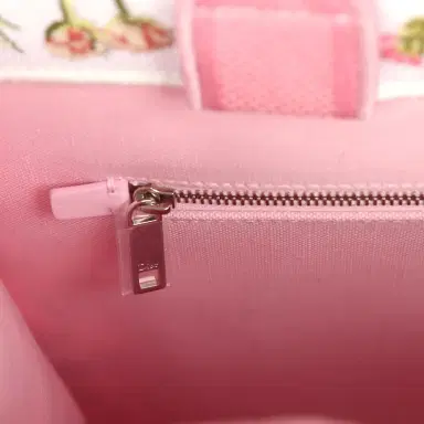 Dior Christian Dior Medium "Daisy Garden" Book Tote with Strap Pink, White, Multi Embroidered Canvas Silver Hardware | Thumbnail 9