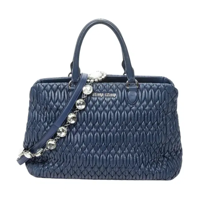 Miu Miu Miu Miu Square Crystal Blue Nappa Matelasse Leather Tote Bag by The Solist
