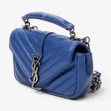 Yves Saint Laurent Yves Saint Laurent College Blue Chevron Calfskin Leather Crossbody Bag by The Solist | Thumbnail 2