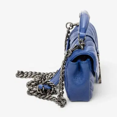 Yves Saint Laurent Yves Saint Laurent College Blue Chevron Calfskin Leather Crossbody Bag by The Solist | Thumbnail 4