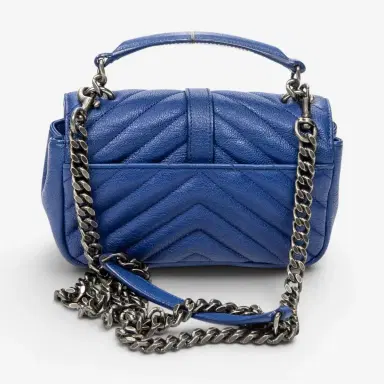 Yves Saint Laurent Yves Saint Laurent College Blue Chevron Calfskin Leather Crossbody Bag by The Solist | Thumbnail 5