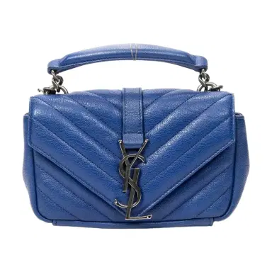Yves Saint Laurent Yves Saint Laurent College Blue Chevron Calfskin Leather Crossbody Bag by The Solist | Thumbnail 1