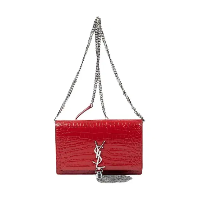 Yves Saint Laurent Yves Saint Laurent Kate Tassel Red Croc Embossed Leather Chain Wallet by The Solist