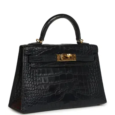 HERMÈS Pre-owned Hermes Kelly Sellier 20 Bleu Nuit Matte Alligator Gold Hardware | Thumbnail 2