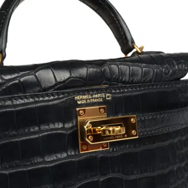 HERMÈS Pre-owned Hermes Kelly Sellier 20 Bleu Nuit Matte Alligator Gold Hardware | Thumbnail 7