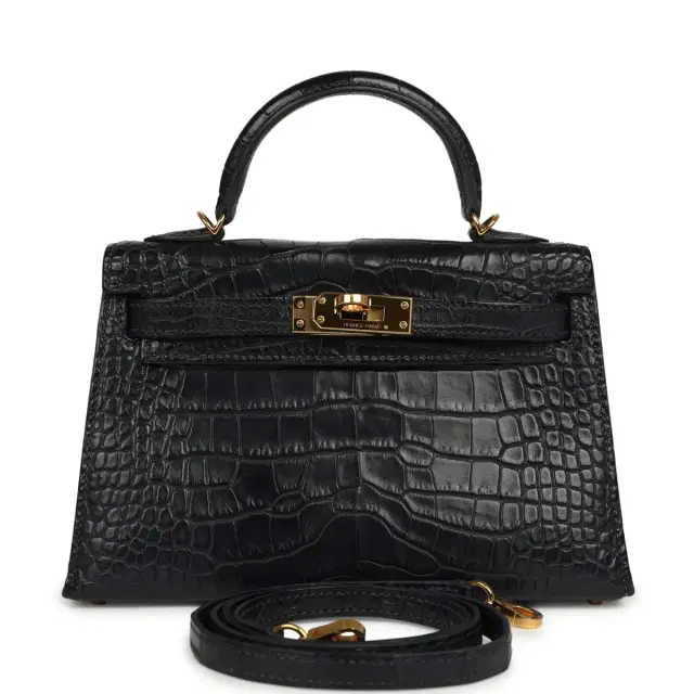 HERMÈS Pre-owned Hermes Kelly Sellier 20 Bleu Nuit Matte Alligator Gold Hardware