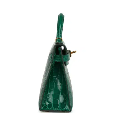 HERMÈS Pre-owned Hermes Kelly Sellier 20 Emerald Shiny Alligator Gold Hardware | Thumbnail 3