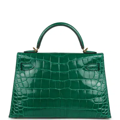 HERMÈS Pre-owned Hermes Kelly Sellier 20 Emerald Shiny Alligator Gold Hardware | Thumbnail 4