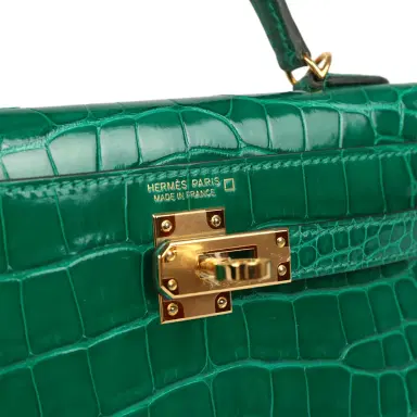 HERMÈS Pre-owned Hermes Kelly Sellier 20 Emerald Shiny Alligator Gold Hardware | Thumbnail 7