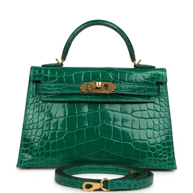 HERMÈS Pre-owned Hermes Kelly Sellier 20 Emerald Shiny Alligator Gold Hardware | Thumbnail 1
