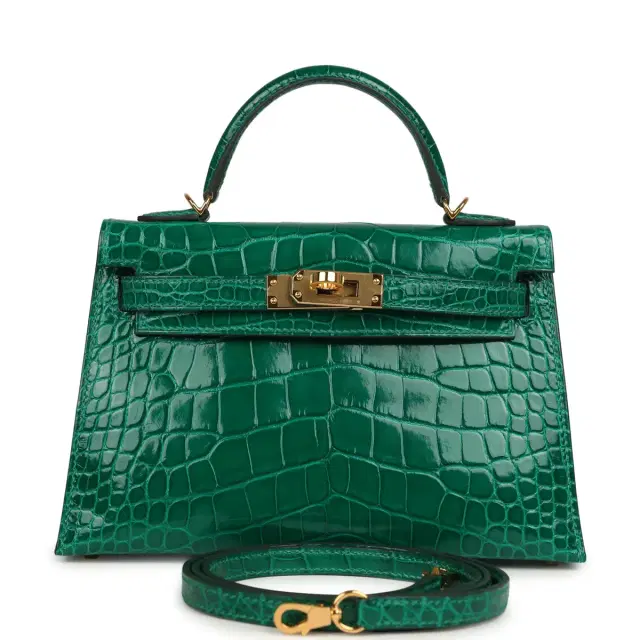 HERMÈS Pre-owned Hermes Kelly Sellier 20 Emerald Shiny Alligator Gold Hardware