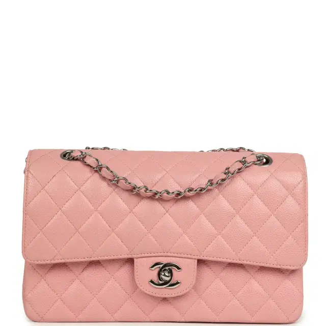Chanel Vintage Chanel Medium Classic Double Flap Bag Pink Caviar Silver Hardware