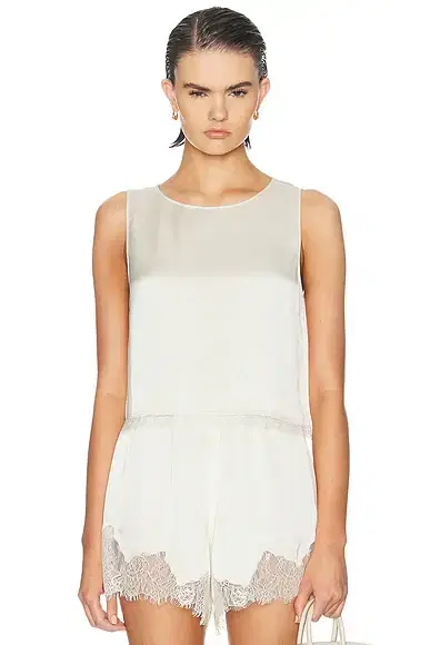 LESET Barb Lace Crop Sleeveless Crew Top