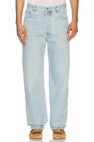Bottega Veneta Sky Bleached Intrecciato Detail Wide Leg Denim