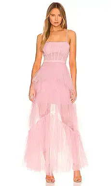 BCBGMAXAZRIA Corset Tulle Gown in Pink Tint