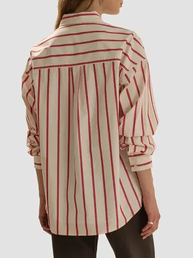 Favorite Daughter Women's The Beau Striped Cotton Shirt - White Crimson - Size XS | Thumbnail 3 Favorite Daughter Women's The Beau Striped Cotton Shirt - White Crimson - Size XS | Thumbnail 3