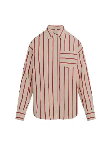 Favorite Daughter Women's The Beau Striped Cotton Shirt - White Crimson - Size XS | Thumbnail 1 Favorite Daughter Women's The Beau Striped Cotton Shirt - White Crimson - Size XS | Thumbnail 1