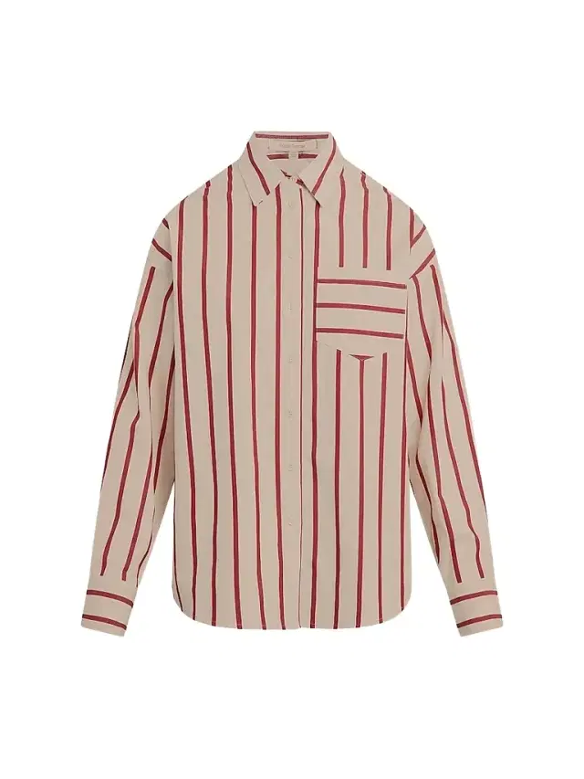 Favorite Daughter Women's The Beau Striped Cotton Shirt - White Crimson