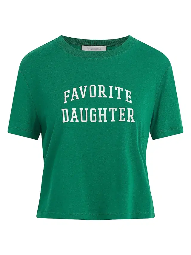 Favorite Daughter Women's Collegiate Crop T-Shirt - Emerald White