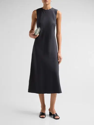 Vince Women's Bias-Cut Linen-Blend Midi Dress - Ink - Size 8 | Thumbnail 2