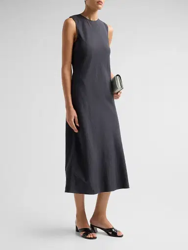 Vince Women's Bias-Cut Linen-Blend Midi Dress - Ink - Size 8 | Thumbnail 4