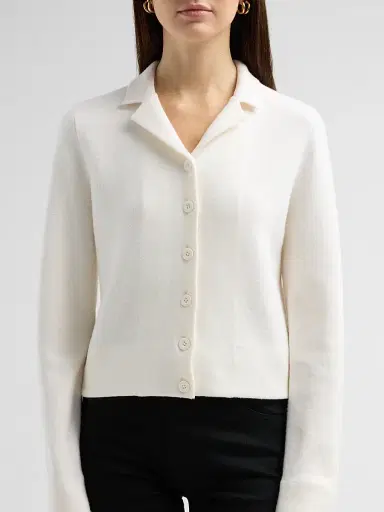 Vince Women's Notch Collar Double-Face Cardigan - Off White - Size XXS | Thumbnail 5