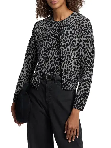 Nili Lotan Women's Keelah Animal-Print Cashmere Cardigan - Pebble Grey Heather Black - Size XL | Thumbnail 3 Nili Lotan Women's Keelah Animal-Print Cashmere Cardigan - Pebble Grey Heather Black - Size XL | Thumbnail 3
