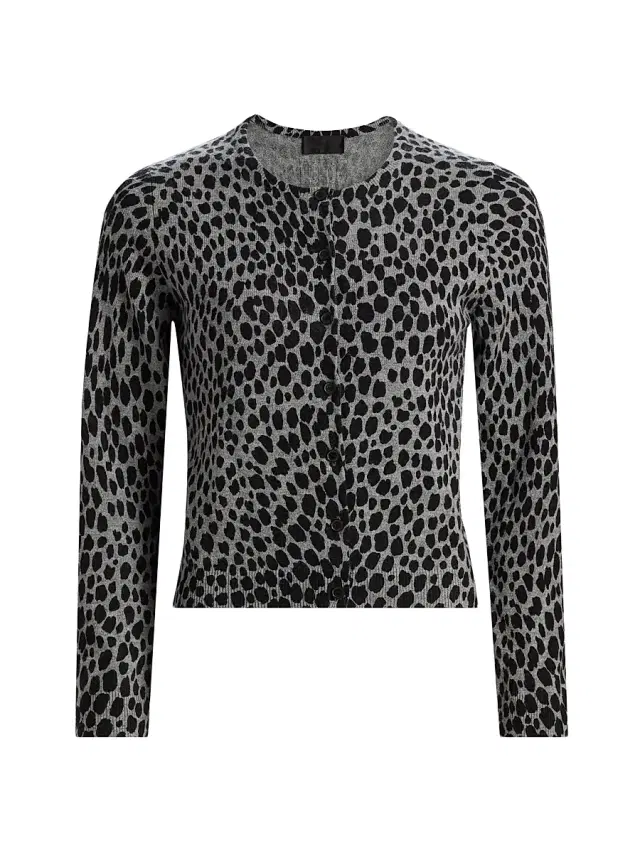 Nili Lotan Women's Keelah Animal-Print Cashmere Cardigan - Pebble Grey Heather Black