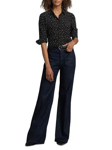 Nili Lotan Women's Gaia Printed Silk Button-Front Shirt - Black Ivory Star - Size XL | Thumbnail 2 Nili Lotan Women's Gaia Printed Silk Button-Front Shirt - Black Ivory Star - Size XL | Thumbnail 2