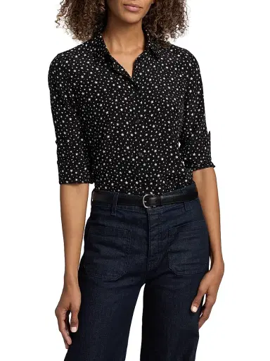 Nili Lotan Women's Gaia Printed Silk Button-Front Shirt - Black Ivory Star - Size XL | Thumbnail 3 Nili Lotan Women's Gaia Printed Silk Button-Front Shirt - Black Ivory Star - Size XL | Thumbnail 3