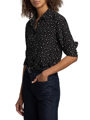 Nili Lotan Women's Gaia Printed Silk Button-Front Shirt - Black Ivory Star - Size XL | Thumbnail 4 Nili Lotan Women's Gaia Printed Silk Button-Front Shirt - Black Ivory Star - Size XL | Thumbnail 4