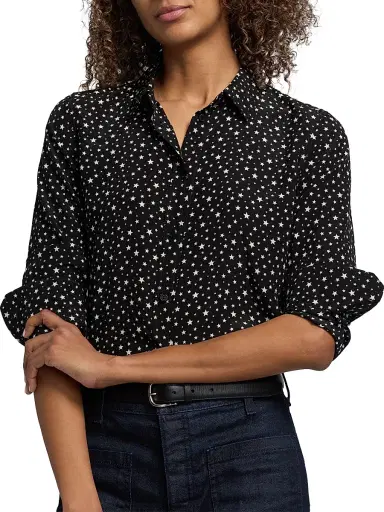 Nili Lotan Women's Gaia Printed Silk Button-Front Shirt - Black Ivory Star - Size XL | Thumbnail 6 Nili Lotan Women's Gaia Printed Silk Button-Front Shirt - Black Ivory Star - Size XL | Thumbnail 6
