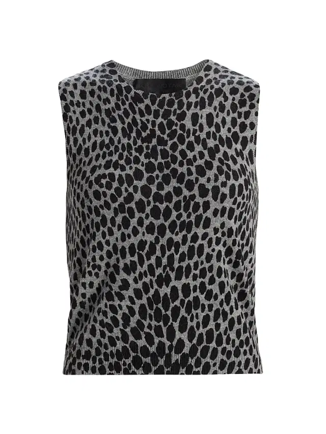 Nili Lotan Women's Nessa Cheetah Print Cashmere Tank - Pebble Grey Heather Black