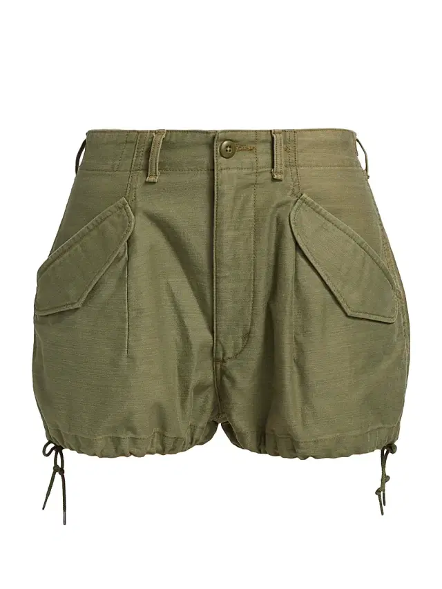 R13 Women's Marianne Cotton Mid-Rise Cargo Shorts - Olive Sateen