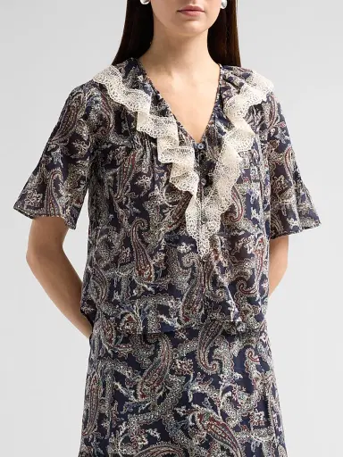 Veronica Beard Women's Pamelis Printed Cotton Top | Thumbnail 4 Veronica Beard Women's Pamelis Printed Cotton Top | Thumbnail 4