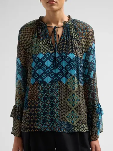 Ramy Brook Women's Anya Multi-Print Blouse - Navy Multi - Size XXL | Thumbnail 5 Ramy Brook Women's Anya Multi-Print Blouse - Navy Multi - Size XXL | Thumbnail 5