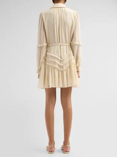 Ramy Brook Women's Maya Ruffled Silk Long-Sleeve Belted Mini Shirtdress - Bone - Size XL | Thumbnail 3 Ramy Brook Women's Maya Ruffled Silk Long-Sleeve Belted Mini Shirtdress - Bone - Size XL | Thumbnail 3