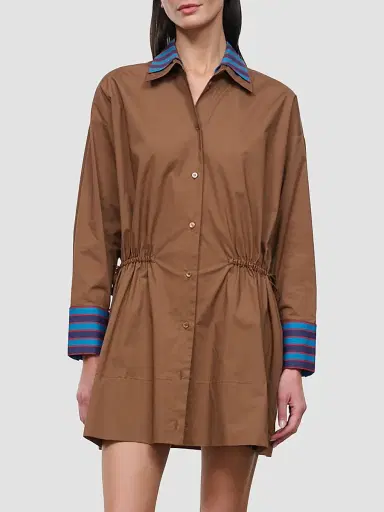 Staud Women's Uptown Mini Shirtdress - Cigar Potter Stripe - Size XL | Thumbnail 4