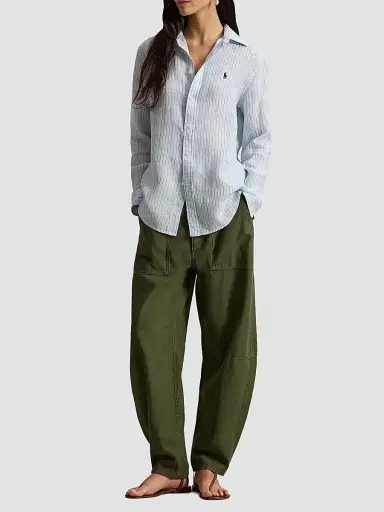 Polo Ralph Lauren Women's Striped Linen Sport Shirt - Light Blue White | Thumbnail 2