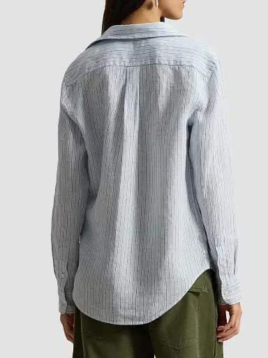Polo Ralph Lauren Women's Striped Linen Sport Shirt - Light Blue White | Thumbnail 3