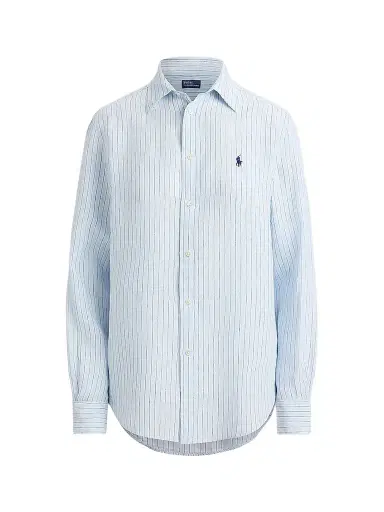 Polo Ralph Lauren Women's Striped Linen Sport Shirt - Light Blue White | Thumbnail 1