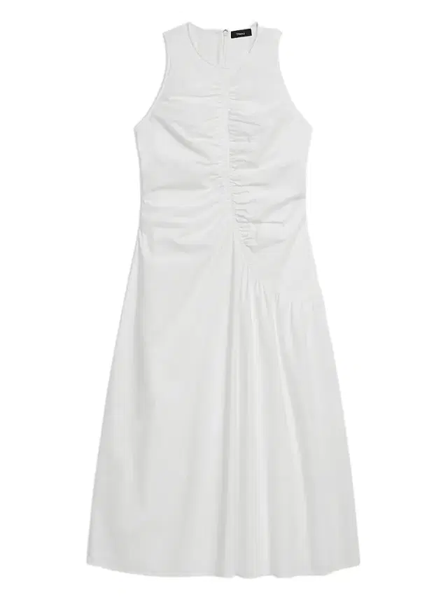 Theory Women's Asymmetrical Ruched Soft Lawn Midi-Dress - White