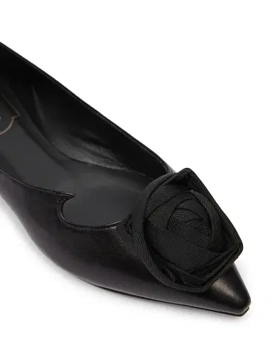 Roger Vivier Women's I Love Vivier Rose Leather Ballerina Flats - Nero | Thumbnail 6 Roger Vivier Women's I Love Vivier Rose Leather Ballerina Flats - Nero | Thumbnail 6