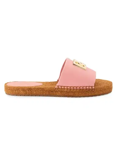 Dolce & Gabbana Women's Logo Leather Flat Espadrille Sandals - Pink - Size 8 | Thumbnail 1 Dolce & Gabbana Women's Logo Leather Flat Espadrille Sandals - Pink - Size 8 | Thumbnail 1