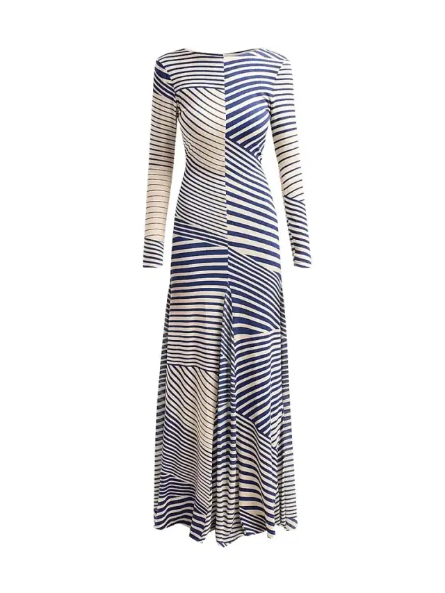 Silvia Tcherassi Women's Basia Abstract Striped Jersey Long-Sleeve Maxi Dress - Blue Stripes