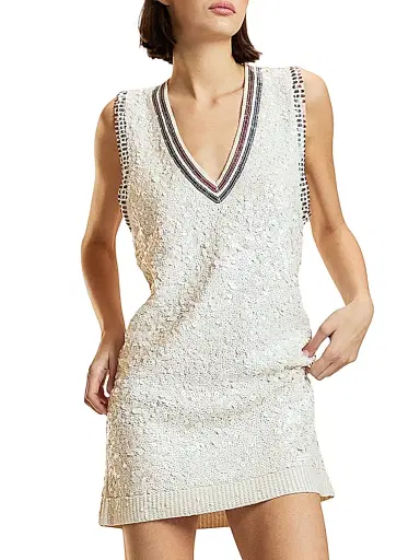 CYNTHIA ROWLEY Women's Blair Sequined Wool-Cashmere Minidress - White - Size Small | Thumbnail 2 CYNTHIA ROWLEY Women's Blair Sequined Wool-Cashmere Minidress - White - Size Small | Thumbnail 2