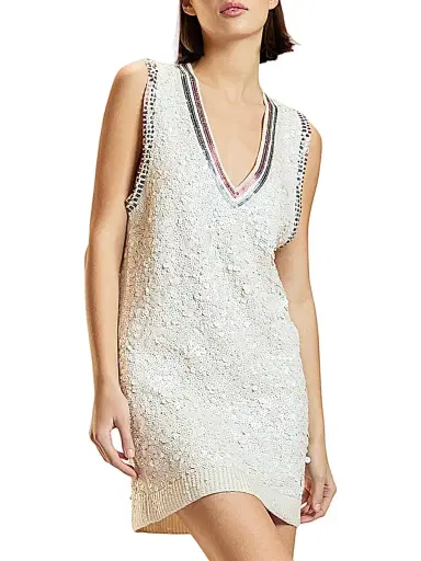 CYNTHIA ROWLEY Women's Blair Sequined Wool-Cashmere Minidress - White - Size Small | Thumbnail 3 CYNTHIA ROWLEY Women's Blair Sequined Wool-Cashmere Minidress - White - Size Small | Thumbnail 3